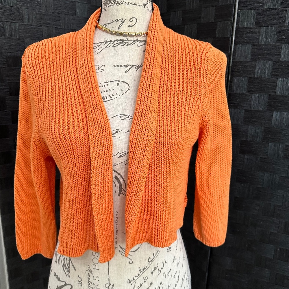 Belford, Orange heavy knit cropped cardigan, size M